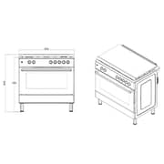 Ferre 6 Burner Gas Cooker 90cm Black/Stainless Steel - F9S50GFHIX + DP90MB1000P Built In Chimney Hood