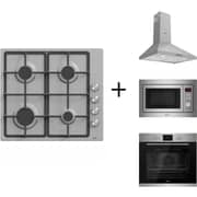 Ferre 4 Burner Gas Hob 60cm Silver - B640ESC + DP60SS1000P Chimney hood + BGBAR59 Microwave Grill + FryArt BI Electric Oven