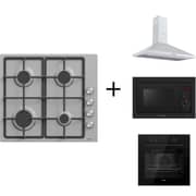 Ferre 4 Burner Gas Hob 60cm Silver - B640ESC + DP60SS1000P Chimney Hood + BGBAR59 Microwave Grill + FryArt Electric Oven