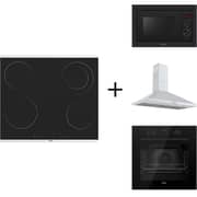 Ferre Built-in Electric Hob 60cm Black - MS163 + BGBAR59 Microwave Grill + DP60SS1000P Chimney Hood + FryArt Electric Oven