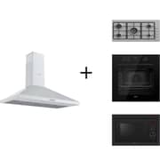 Ferre Chimney Hood 90cm Stainless Steel - DP90SS1000P + B950ESCS Gas Hob + FryArt Electric Oven + BGBAR59 Microwave Grill