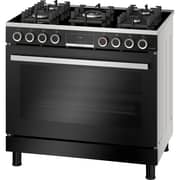 Bosch Cooker 90 cm, 5 Burners, Digital Screen, Full Safety, Cast Iron Holders, Oven Fan, Black, HJY5G7V61S
