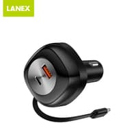 Lanex 2Port Stretchable Type-C Cable Car Charger Black - LQ19