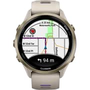 Garmin Forerunner 970 Smartwatch Soft Gold Titanium with French Grey Case and French Grey/Translucent Indigo Band - 010-02969-12
