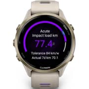 Garmin Forerunner 970 Smartwatch Soft Gold Titanium with French Grey Case and French Grey/Translucent Indigo Band - 010-02969-12