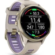 Garmin Forerunner 970 Smartwatch Soft Gold Titanium with French Grey Case and French Grey/Translucent Indigo Band - 010-02969-12