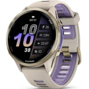 Garmin Forerunner 970 Smartwatch Soft Gold Titanium with French Grey Case and French Grey/Translucent Indigo Band - 010-02969-12