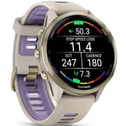 Garmin Forerunner 970 Smartwatch Soft Gold Titanium with French Grey Case and French Grey/Translucent Indigo Band - 010-02969-12