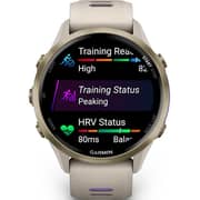 Garmin Forerunner 970 Smartwatch Soft Gold Titanium with French Grey Case and French Grey/Translucent Indigo Band - 010-02969-12