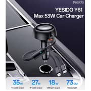 Yesido Super Fast Car Charger Type-C And IP Cable 73cm Black - Y61