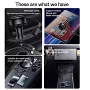 Yesido Super Fast Car Charger Type-C And IP Cable 73cm Black - Y61