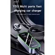 Yesido 5 Ports Extended Car Charger With LED Voltage Monitor Silver/Black - Y53