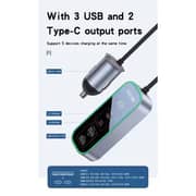 Yesido 5 Ports Extended Car Charger With LED Voltage Monitor Silver/Black - Y53