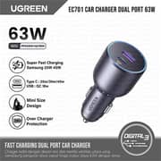 Ugreen Car Charger Dual Port Grey - EC701