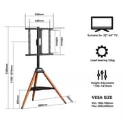 BEETEC Tripod TV Floor Stand with Wooden Legs 32–65 Inch TVs, VESA 400x400mm, Black TF-FS65B