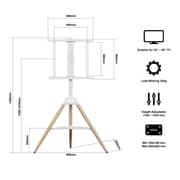 BEETEC Tripod TV Floor Stand with Wooden Legs 32–65 Inch TVs, VESA 400x400mm, White TF-FS65W