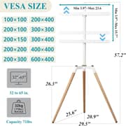 BEETEC Tripod TV Floor Stand 32–65 Inch Flat Screen TVs, VESA 600x400mm, White TF-FS109W