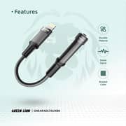 Green Lion Earphone Adapter Ligthening to 3.5mm Jack 12cm Black - GNEARADLTAUXBK