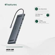 Green Lion 12-in-1 4K HDMI Ethernet USB-C Hub Grey - GN12N1CHUBGY
