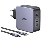 Ugreen Nexode Wall Charger with Type C Cable , 3 Ports Triple Port , 140 Watt Dark Gray - CD289