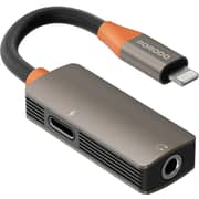 Porodo Audiolink Duo USB-C To Lightning+3.5mm Adaptor 90mm Black/Orange - PDETK14BKOG