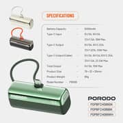 Porodo Pocket Volt Power Bank 5000mAh Green - PDPBFCH089GN