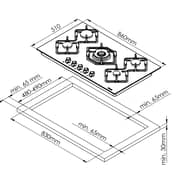 Kitchen Line Femas Built In Gas Hob 90 cm 5 Burners, Black - SC225