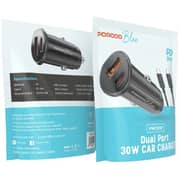 Porodo Dual Port Car Charger With C to C Cable Black - PB-FWCH037-BK-C