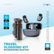 Pawa Travel Vlogging Kit With Microphone and Selfie Stick Black - PW-SLST6015