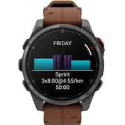 Garmin Fenix 8 Pro Smartwatch Sapphire & Carbon Grey DLC Titanium With Chestnut Leather Band