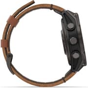 Garmin Fenix 8 Pro Smartwatch Sapphire & Carbon Grey DLC Titanium With Chestnut Leather Band