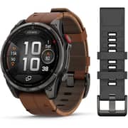 Garmin Fenix 8 Pro Smartwatch Sapphire & Carbon Grey DLC Titanium With Chestnut Leather Band