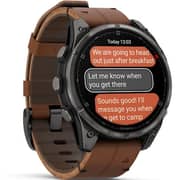 Garmin Fenix 8 Pro Smartwatch Sapphire & Carbon Grey DLC Titanium With Chestnut Leather Band