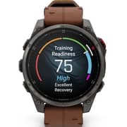 Garmin Fenix 8 Pro Smartwatch Sapphire & Carbon Grey DLC Titanium With Chestnut Leather Band