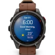 Garmin Fenix 8 Pro Smartwatch Sapphire & Carbon Grey DLC Titanium With Chestnut Leather Band