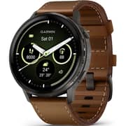 Garmin Venu 4 Smartwatch Slate With Black Silicone & Brown Leather Band