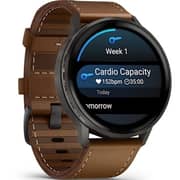 Garmin Venu 4 Smartwatch Slate With Black Silicone & Brown Leather Band