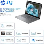 HP OmniBook X Flip Convertible (2025) Copilot+ PC - AMD Ryzen AI 7-350 / 14inch FHD+ / 1TB SSD / 24GB RAM / Shared AMD Radeon 860M Graphics / Windows 11 / English Keyboard / Meteor Silver / International Version - [255 G10]