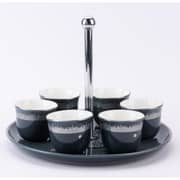 Otantik Ather Blue and Sliver Arabic Coffee 6pc Set with Cup Holder - Et2499