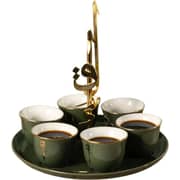 Otantik Liqaa Olive and Gold Arabic Coffee 6pc Set with Cup Holder - Et2837