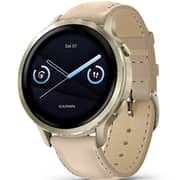 Garmin Venu 4 Smartwatch Lunar Gold With Bone Silicone & Light Sand Leather Band