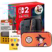 Nintendo Switch 2 Handheld Console 256GB Black - Mario Kart World Bundle + Dragon Ball Z Bag + Screen Protector + XL Grips