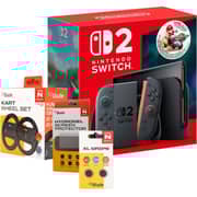 Nintendo Switch 2 Handheld Console 256GB Black - Mario Kart World Bundle + Kart Wheel Set + Screen Protector + XL Grips