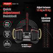 Sparnod Fitness Adjustable Dumbbell Set (16kg x 2) – 12-in-1 Quick-Change Digital Dial, High-Strength Steel & Safety Lock for Home Gym ( SAD-16 )