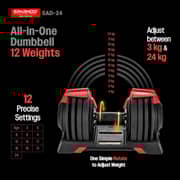 Sparnod Fitness Adjustable Dumbbells Pair (24kg x 2) | 12-Level One-Hand Quick Adjustment | Heavy Duty Steel Build with Safety Lock & Storage Trays- SAD-24