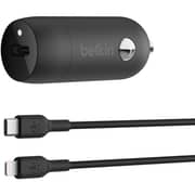 شاحن الأجهزة الذكية للسيارة بيلكن بوست تشارج مدمج مع سلك USB-C إلى Lightning لون أسود CCA004BT1MBK-B5