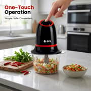 SPJ 1.2L Electric Food Chopper 300W, Glass Bowl Meat & Vegetable Grinder, Stainless Steel Blades, Kitchen Chopper, Black & Orange