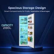 SPJ 286L Frost Free Double Door Refrigerator, Top Mount Freezer, Energy Efficient, Adjustable Glass Shelves, LED Light, Powerful Compressor, Low Noise, Dark Silver