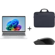 HP OmniBook 7 Aero (2025) Laptop - AMD Ryzen AI 5-340 / 13.3inch 2K / 512GB SSD / 16GB RAM / Shared AMD Radeon 840M Graphics / Windows 11 Home / English & Arabic Keyboard / Glacier Silver / Middle East Version - [13-BG1000NE] + A08JSAA Briefcase + Mouse