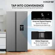 Krome Side By Side Refrigerator 529L Dark Silver - KR-SBS701WIH